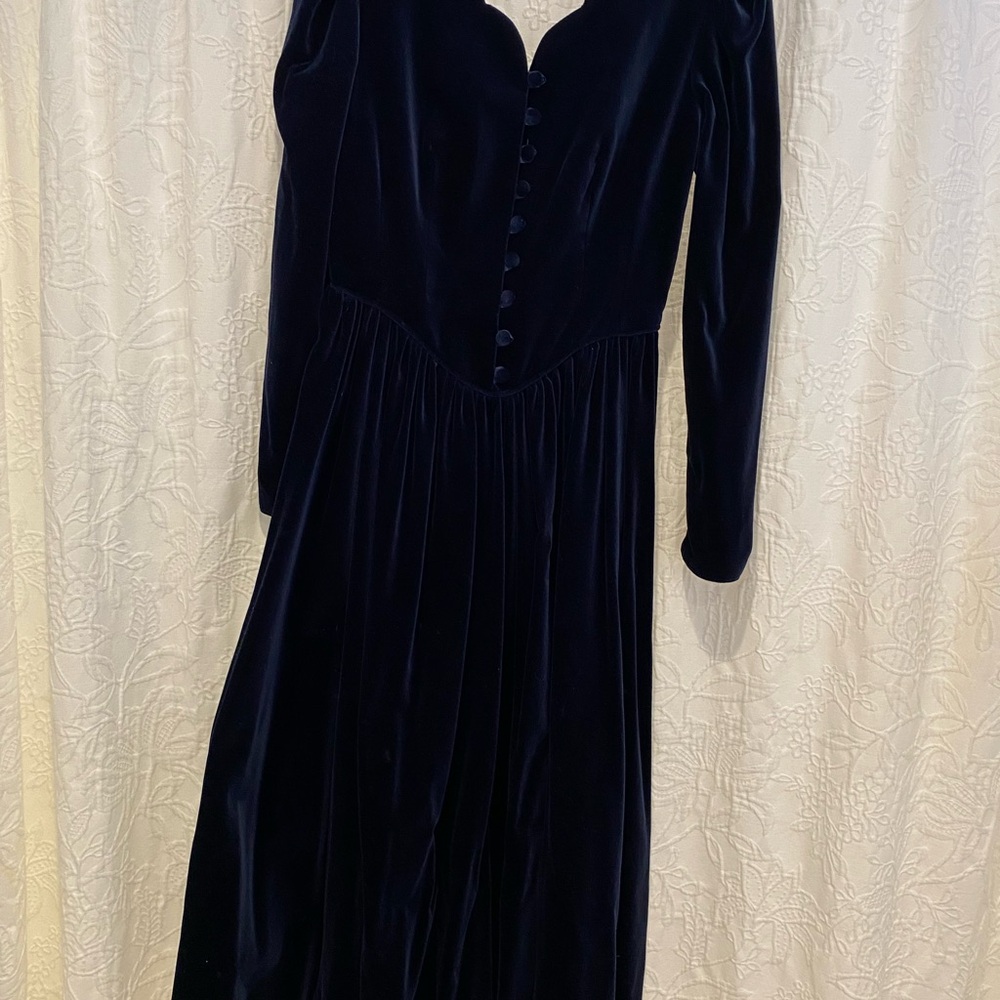 Beautiful Blue Velvet - Laura Ashley Full Length Dress Size 8 - Picture 10 of 13